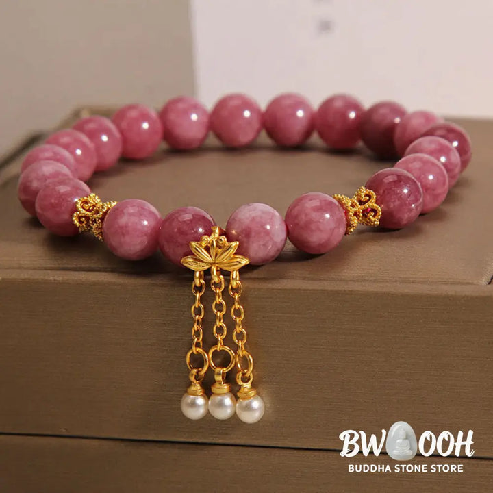 Buddha Stones Pink Tourmaline Lotus Flower Positive Bracelet - BWOOOH - Tourmaline(Wrist Circumference: 14-16cm)