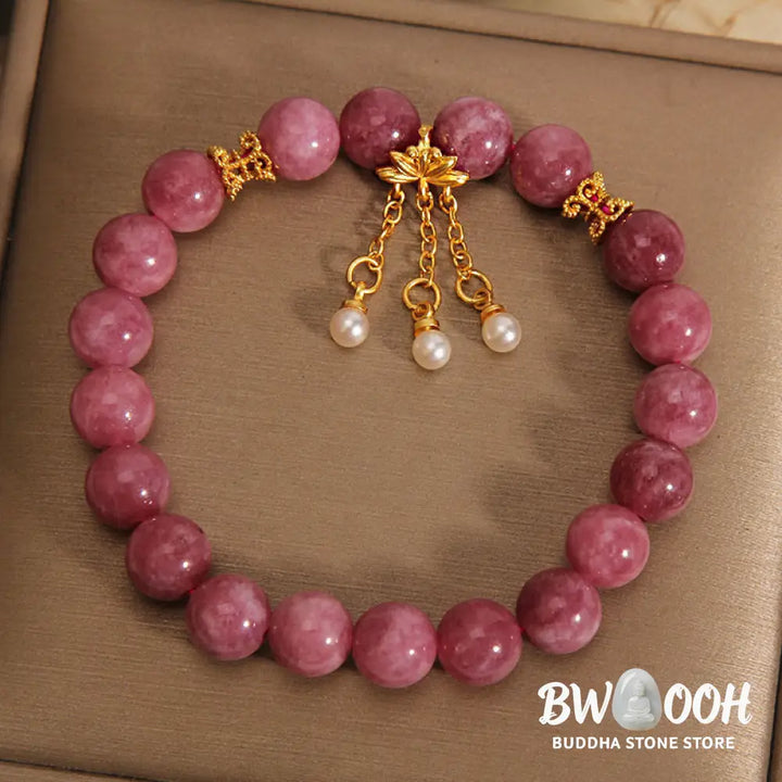 Buddha Stones Pink Tourmaline Lotus Flower Positive Bracelet - BWOOOH - Tourmaline(Wrist Circumference: 14-16cm)