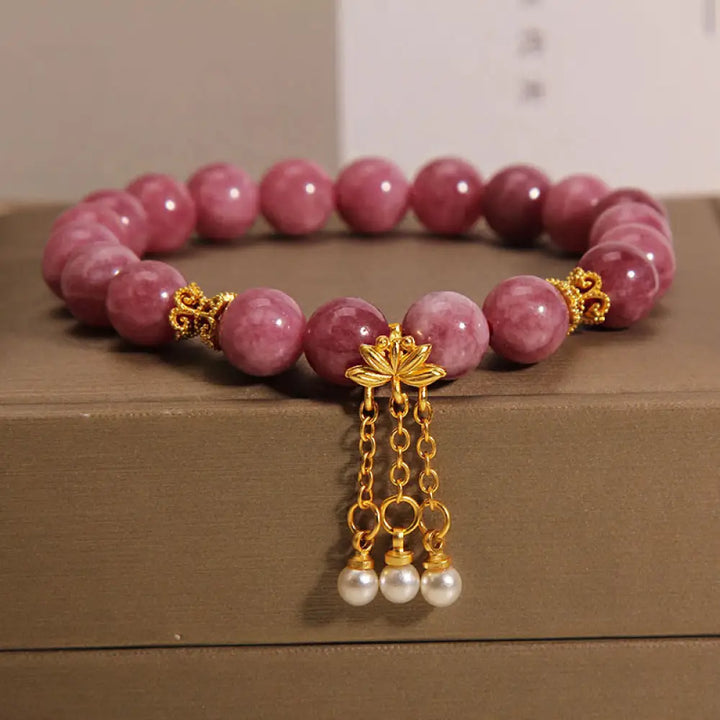 BWOOOH Pink Tourmaline Lotus Flower Positive Bracelet - BWOOOH - Tourmaline(Wrist Circumference: 14-16cm)