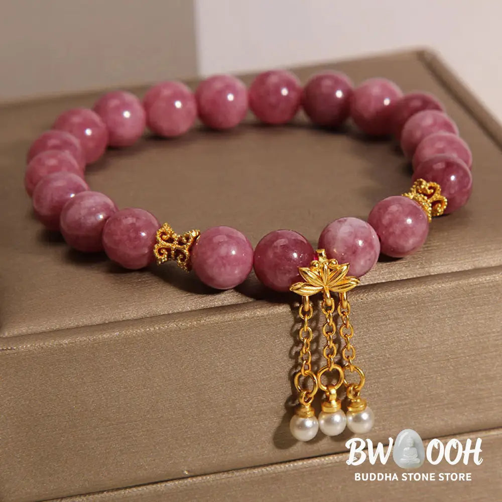 Buddha Stones Pink Tourmaline Lotus Flower Positive Bracelet - BWOOOH - Tourmaline(Wrist Circumference: 14-16cm)