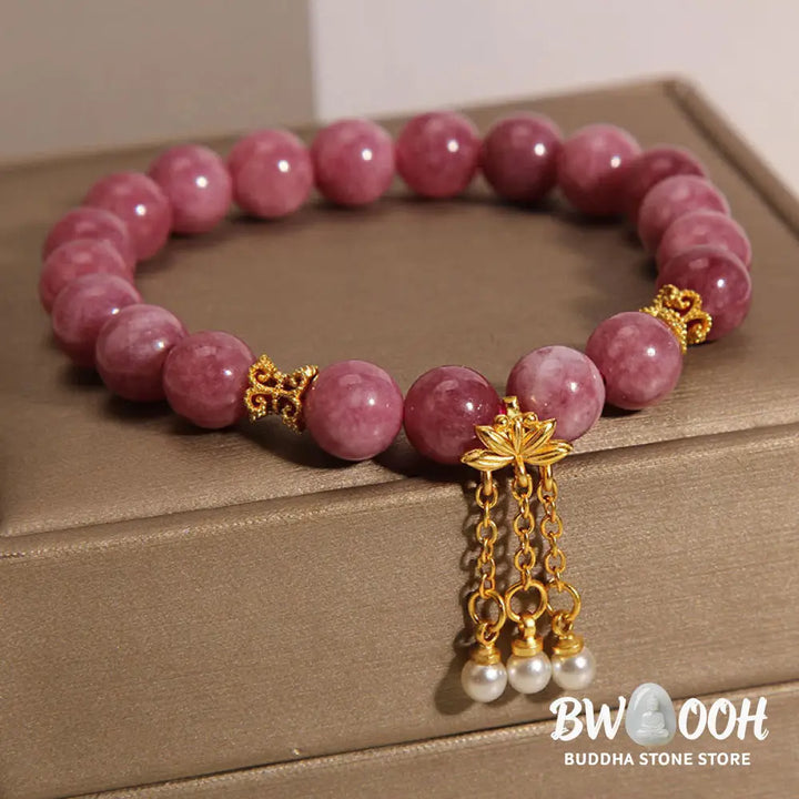 Buddha Stones Pink Tourmaline Lotus Flower Positive Bracelet - BWOOOH - Tourmaline(Wrist Circumference: 14-16cm)