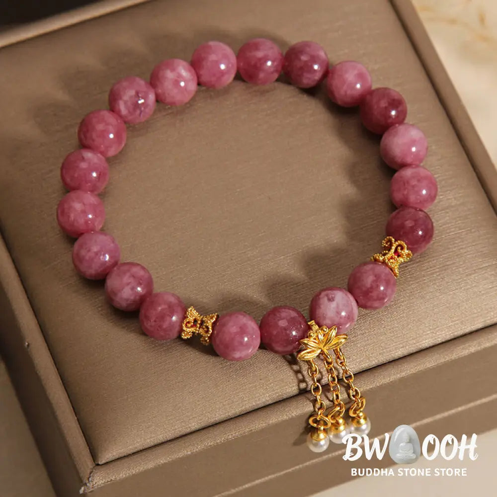 Buddha Stones Pink Tourmaline Lotus Flower Positive Bracelet - BWOOOH - Tourmaline(Wrist Circumference: 14-16cm)
