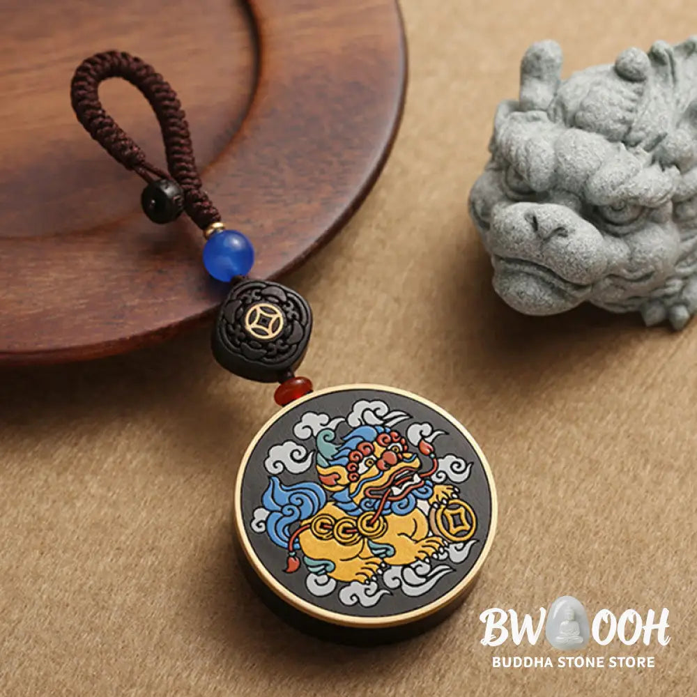 Buddha Stones PiXiu Copper Coin Ebony Wood Luck Attract Wealth Key Chain Decoration - PiXiu(Wealth♥Luck) - Key Chain