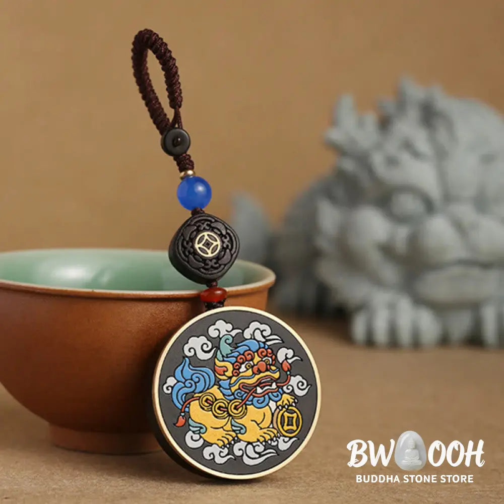 Buddha Stones PiXiu Copper Coin Ebony Wood Luck Attract Wealth Key Chain Decoration - PiXiu(Wealth♥Luck) - Key Chain