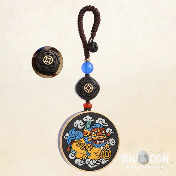 Buddha Stones PiXiu Copper Coin Ebony Wood Luck Attract Wealth Key Chain Decoration - PiXiu(Wealth♥Luck) - Key Chain