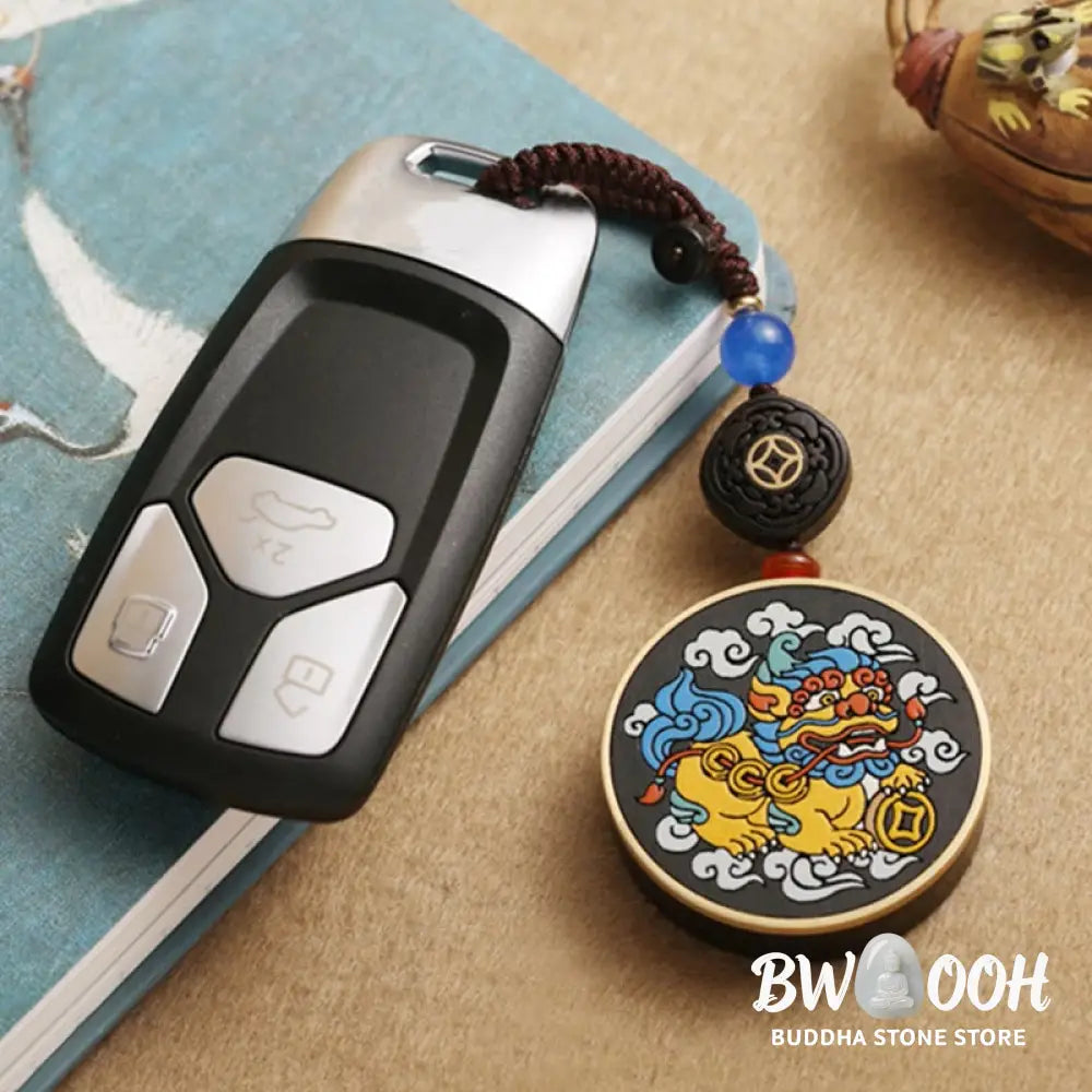 Buddha Stones PiXiu Copper Coin Ebony Wood Luck Attract Wealth Key Chain Decoration - PiXiu(Wealth♥Luck) - Key Chain