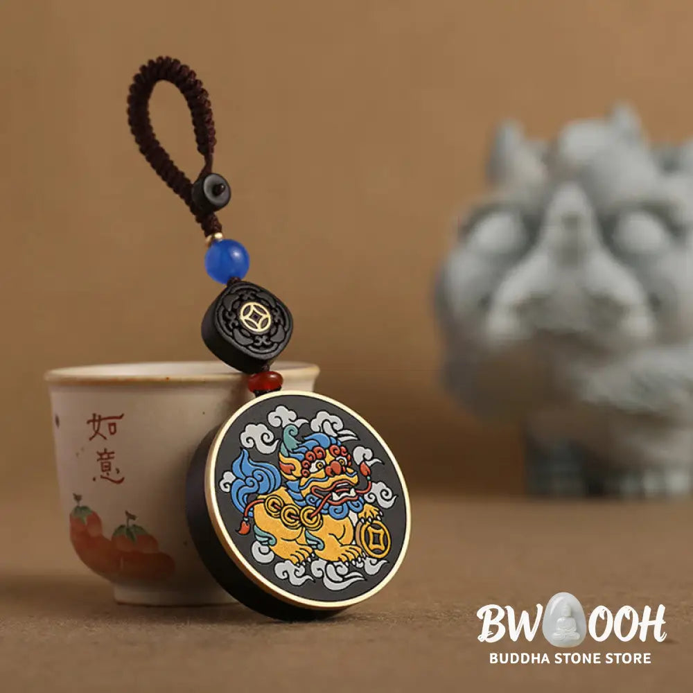 Buddha Stones PiXiu Copper Coin Ebony Wood Luck Attract Wealth Key Chain Decoration - PiXiu(Wealth♥Luck) - Key Chain