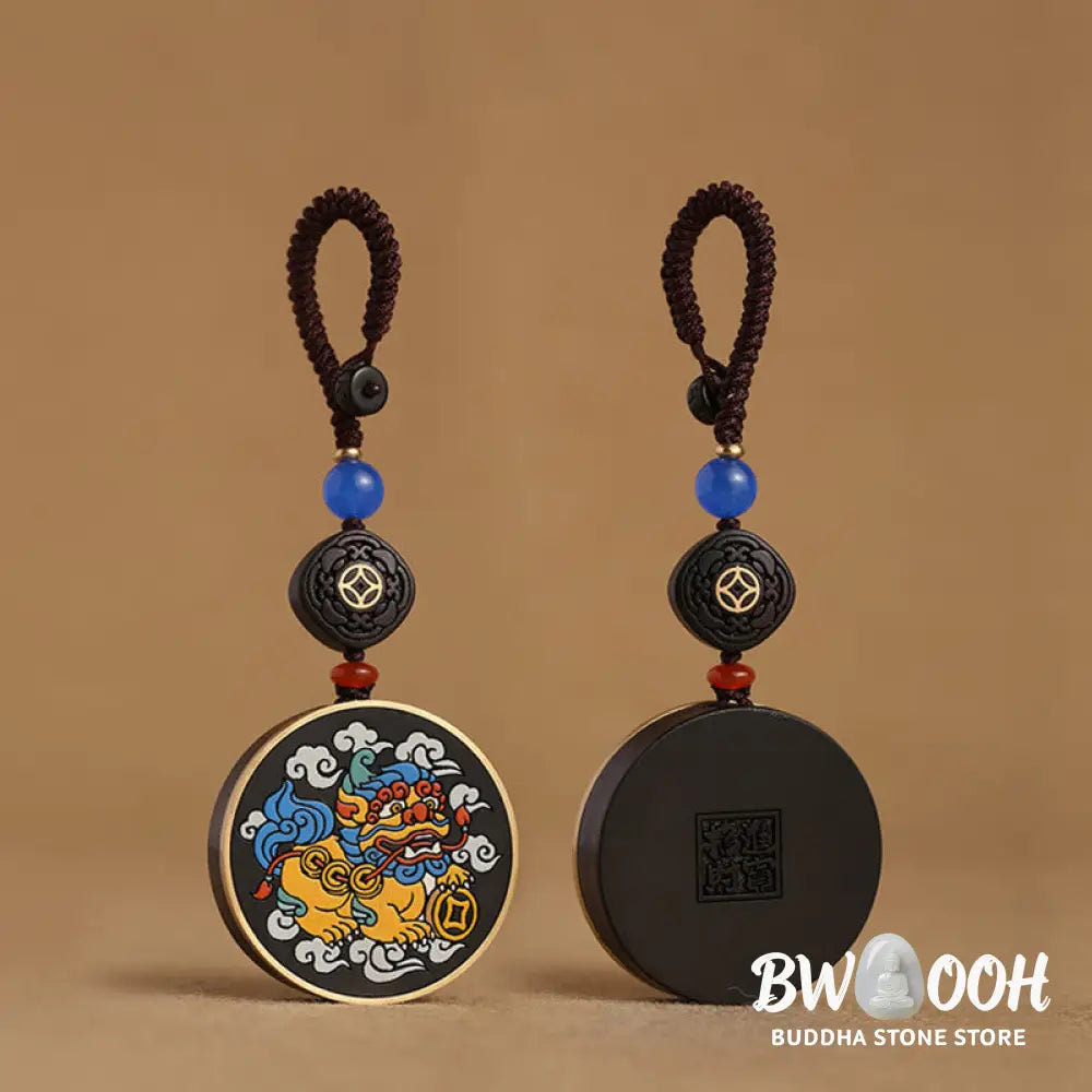 Buddha Stones PiXiu Copper Coin Ebony Wood Luck Attract Wealth Key Chain Decoration - PiXiu(Wealth♥Luck) - Key Chain