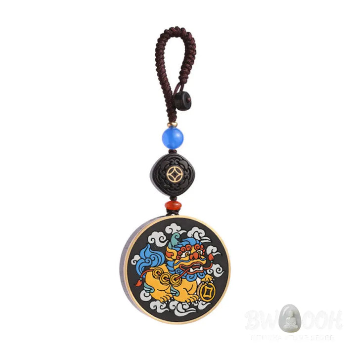 Buddha Stones PiXiu Copper Coin Ebony Wood Luck Attract Wealth Key Chain Decoration - PiXiu(Wealth♥Luck) - Key Chain