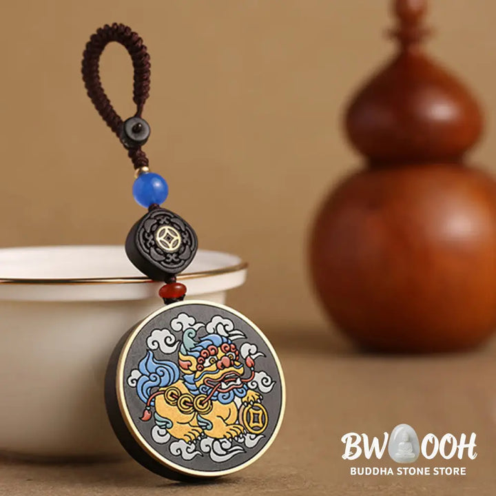 Buddha Stones PiXiu Copper Coin Ebony Wood Luck Attract Wealth Key Chain Decoration - PiXiu(Wealth♥Luck) - Key Chain