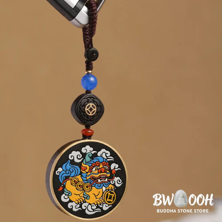 Buddha Stones PiXiu Copper Coin Ebony Wood Luck Attract Wealth Key Chain Decoration - PiXiu(Wealth♥Luck) - Key Chain