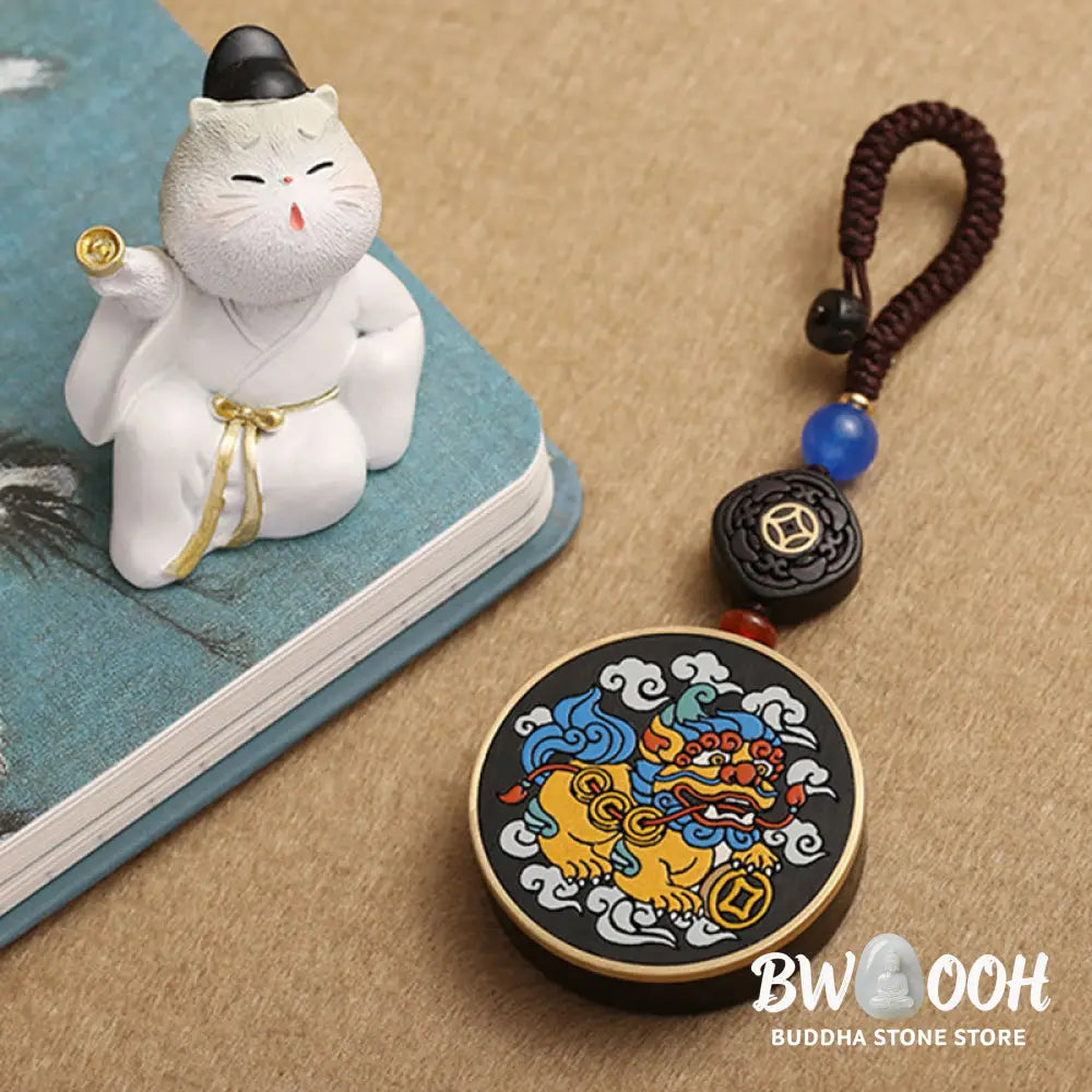 Buddha Stones PiXiu Copper Coin Ebony Wood Luck Attract Wealth Key Chain Decoration - PiXiu(Wealth♥Luck) - Key Chain
