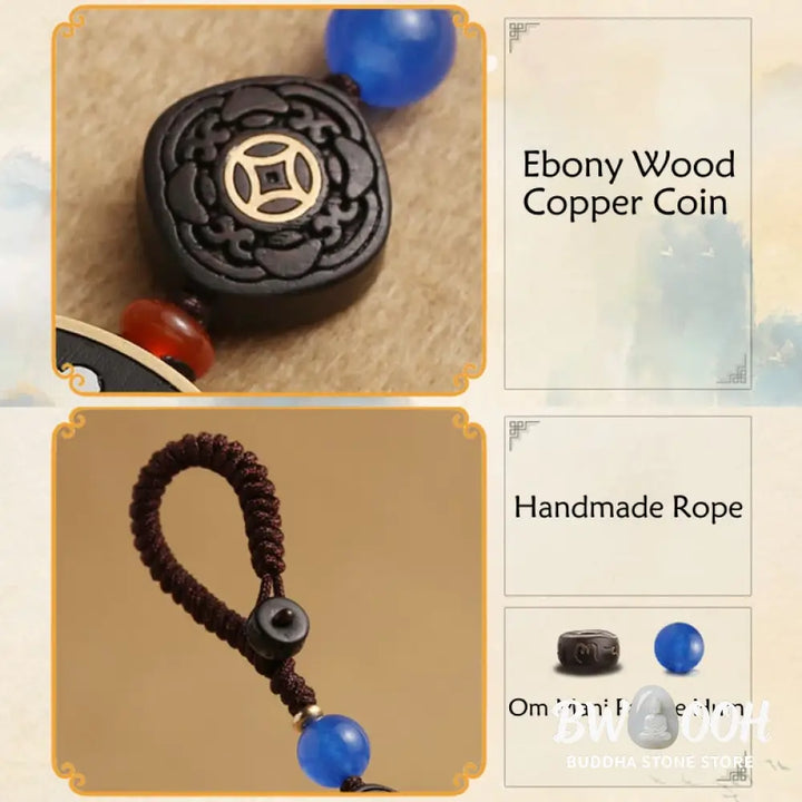 Buddha Stones PiXiu Copper Coin Ebony Wood Luck Attract Wealth Key Chain Decoration - PiXiu(Wealth♥Luck) - Key Chain
