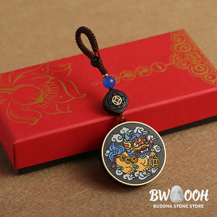 Buddha Stones PiXiu Copper Coin Ebony Wood Luck Attract Wealth Key Chain Decoration - PiXiu(Wealth♥Luck) - Key Chain