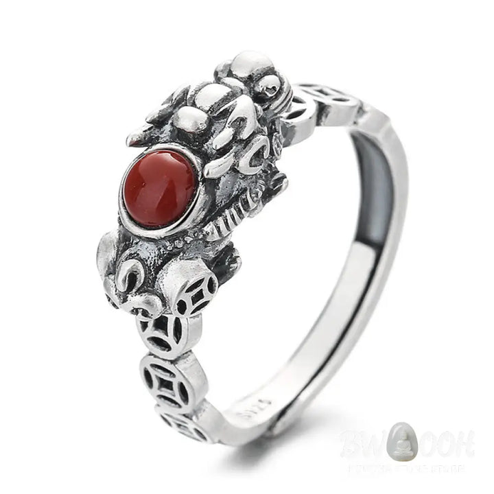 Buddha Stones PiXiu Copper Coin Red Agate Wealth Luck Ring - BWOOOH - PiXiu(Wealth♥Luck) - Ring