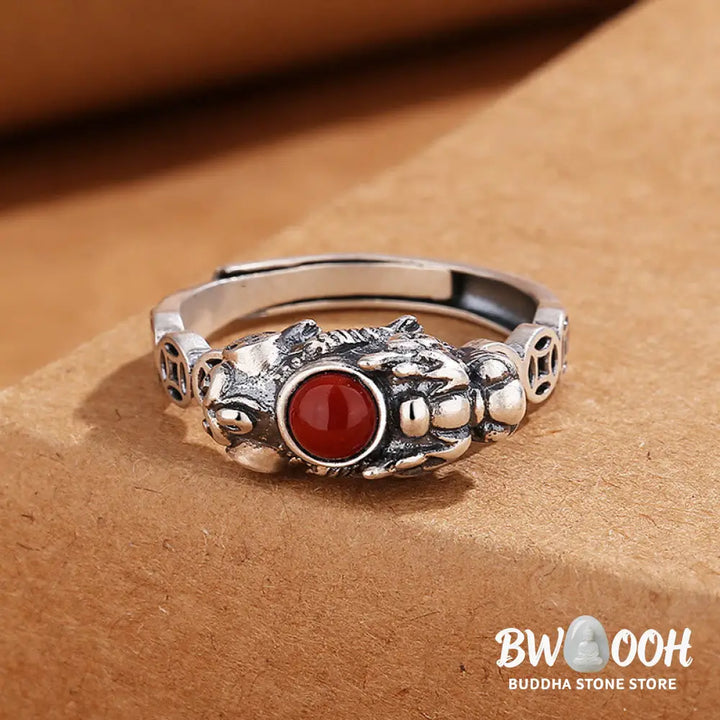 Buddha Stones PiXiu Copper Coin Red Agate Wealth Luck Ring - BWOOOH - PiXiu(Wealth♥Luck) - Ring