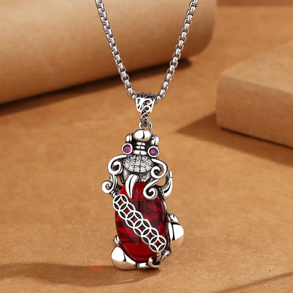 BWOOOH PiXiu garnet copper coin wealth luck necklace pendant