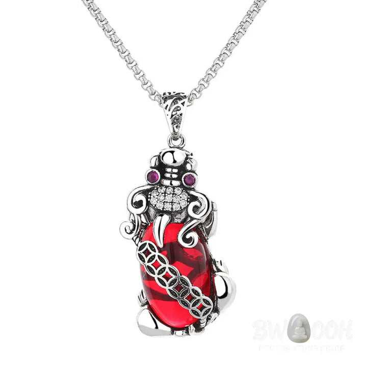 Buddha Stones PiXiu Garnet Copper Coin Wealth Luck Necklace Pendant - BWOOOH - Necklaces &amp; Pendants