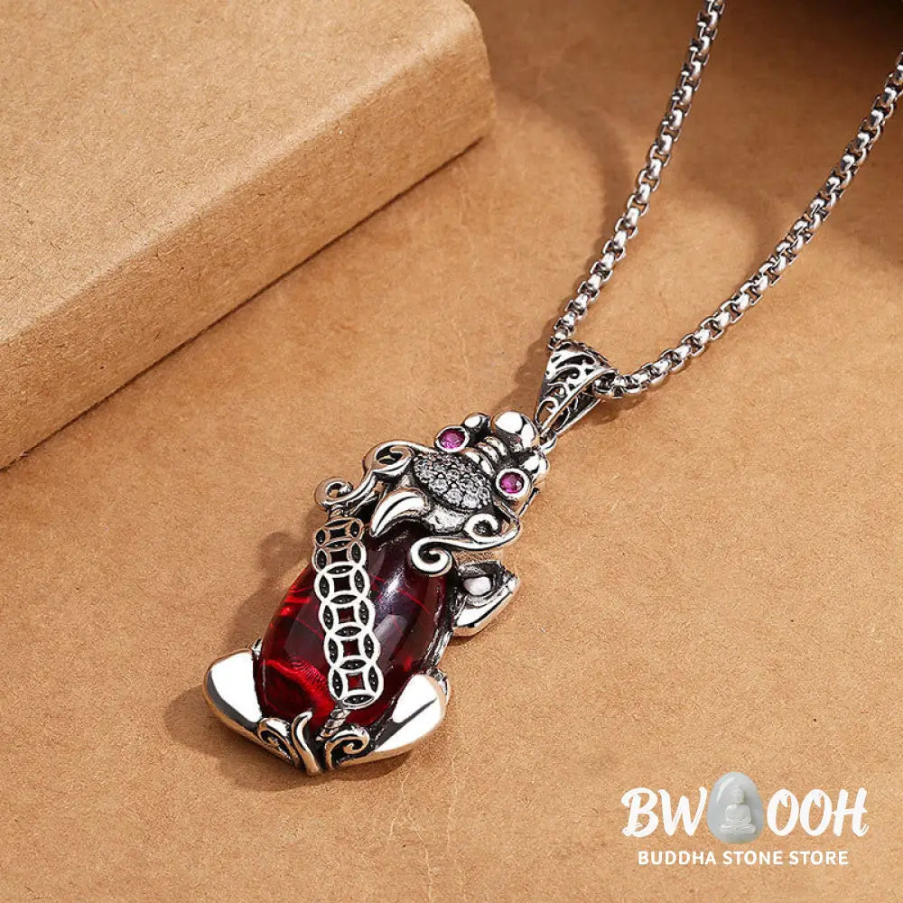 Buddha Stones PiXiu Garnet Copper Coin Wealth Luck Necklace Pendant - BWOOOH - Necklaces & Pendants