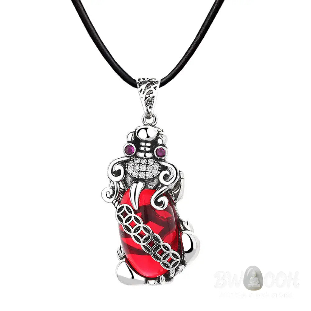 Buddha Stones PiXiu Garnet Copper Coin Wealth Luck Necklace Pendant - BWOOOH - Necklaces &amp; Pendants
