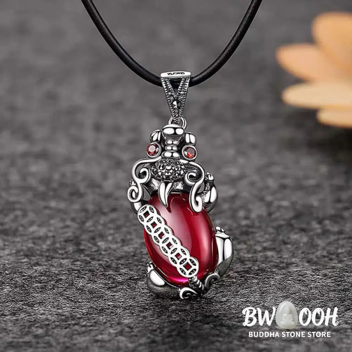Buddha Stones PiXiu Garnet Copper Coin Wealth Luck Necklace Pendant - BWOOOH - Necklaces &amp; Pendants