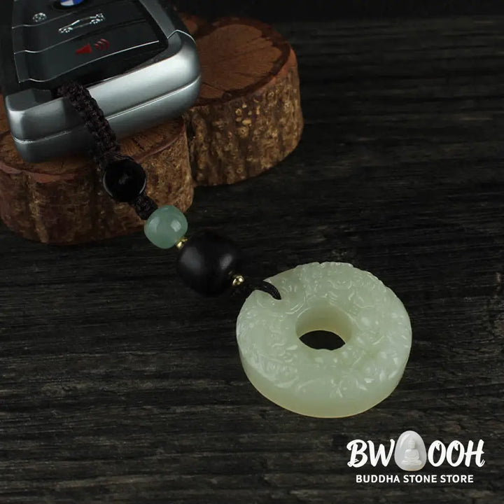 Buddha Stones PiXiu Jade Peace Buckle Abundance Wealth Key Chain - Jade (Prosperity ♥ Abundance) - Key Chain