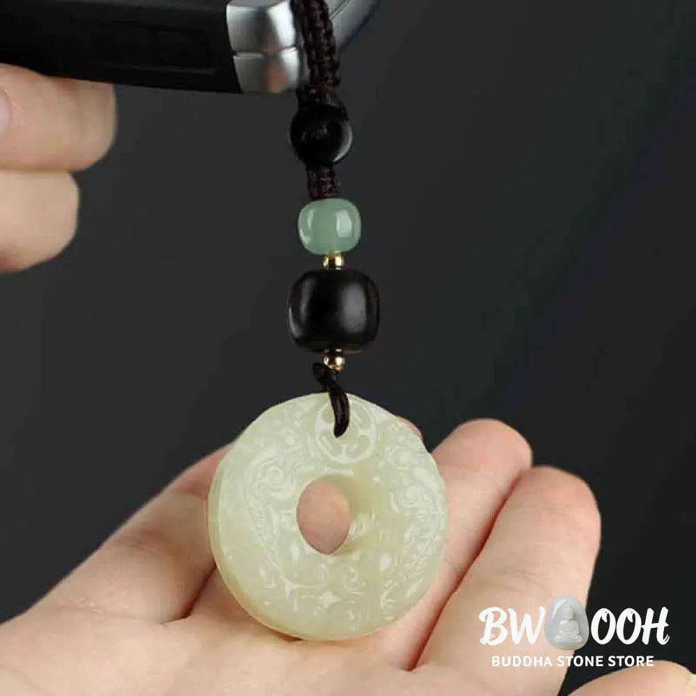 Buddha Stones PiXiu Jade Peace Buckle Abundance Wealth Key Chain - Jade (Prosperity ♥ Abundance) - Key Chain
