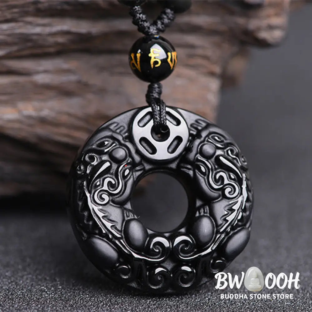 Buddha Stones Pixiu Obsidian Wealth Pendant Necklace - BWOOOH - Obsidian - Necklaces & Pendants