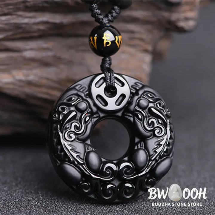 Buddha Stones Pixiu Obsidian Wealth Pendant Necklace - BWOOOH - Obsidian - Necklaces &amp; Pendants