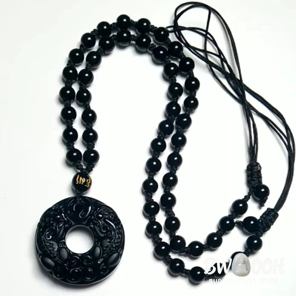 Buddha Stones Pixiu Obsidian Wealth Pendant Necklace - BWOOOH - Obsidian - Necklaces &amp; Pendants