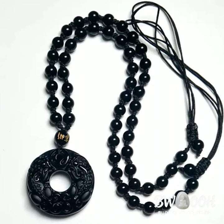 Buddha Stones Pixiu Obsidian Wealth Pendant Necklace - BWOOOH - Obsidian - Necklaces &amp; Pendants