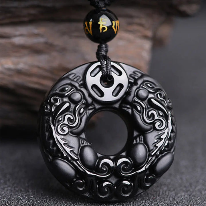 BWOOOH Pixiu Black Obsidian Wealth Pendant Necklace — natural volcanic glass Pixiu carving for wealth attraction, protection &amp; feng shui abundance