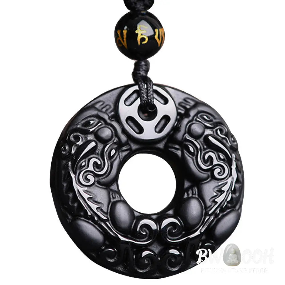 Buddha Stones Pixiu Obsidian Wealth Pendant Necklace - BWOOOH - Obsidian - Necklaces &amp; Pendants