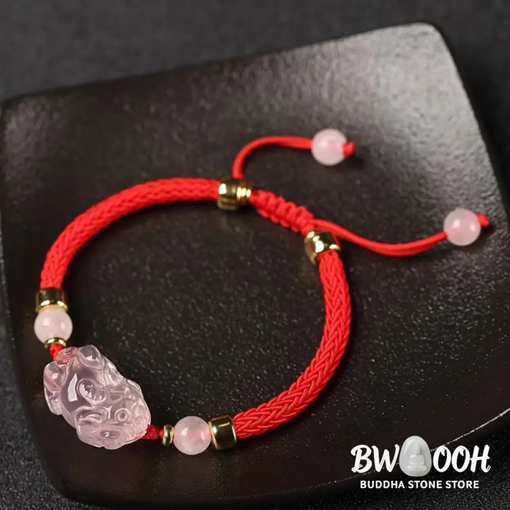 Buddha Stones PiXiu Pink Crystal Wealth String Braided Bracelet - BWOOOH - Bracelet