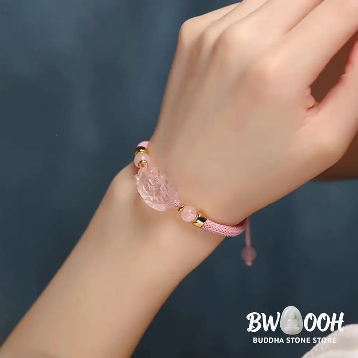 Buddha Stones PiXiu Pink Crystal Wealth String Braided Bracelet - BWOOOH - Bracelet