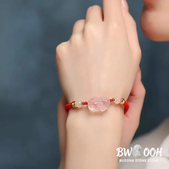 Buddha Stones PiXiu Pink Crystal Wealth String Braided Bracelet - BWOOOH - Bracelet