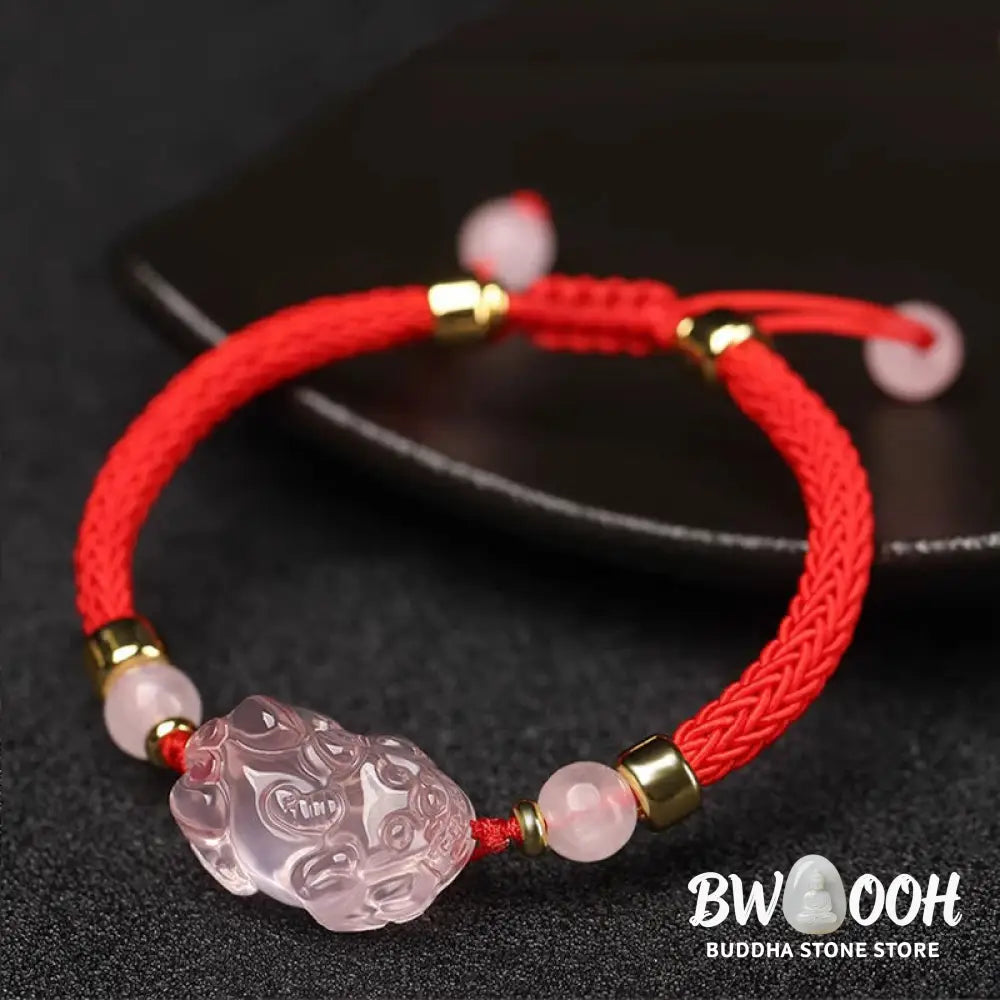 Buddha Stones PiXiu Pink Crystal Wealth String Braided Bracelet - BWOOOH - Bracelet