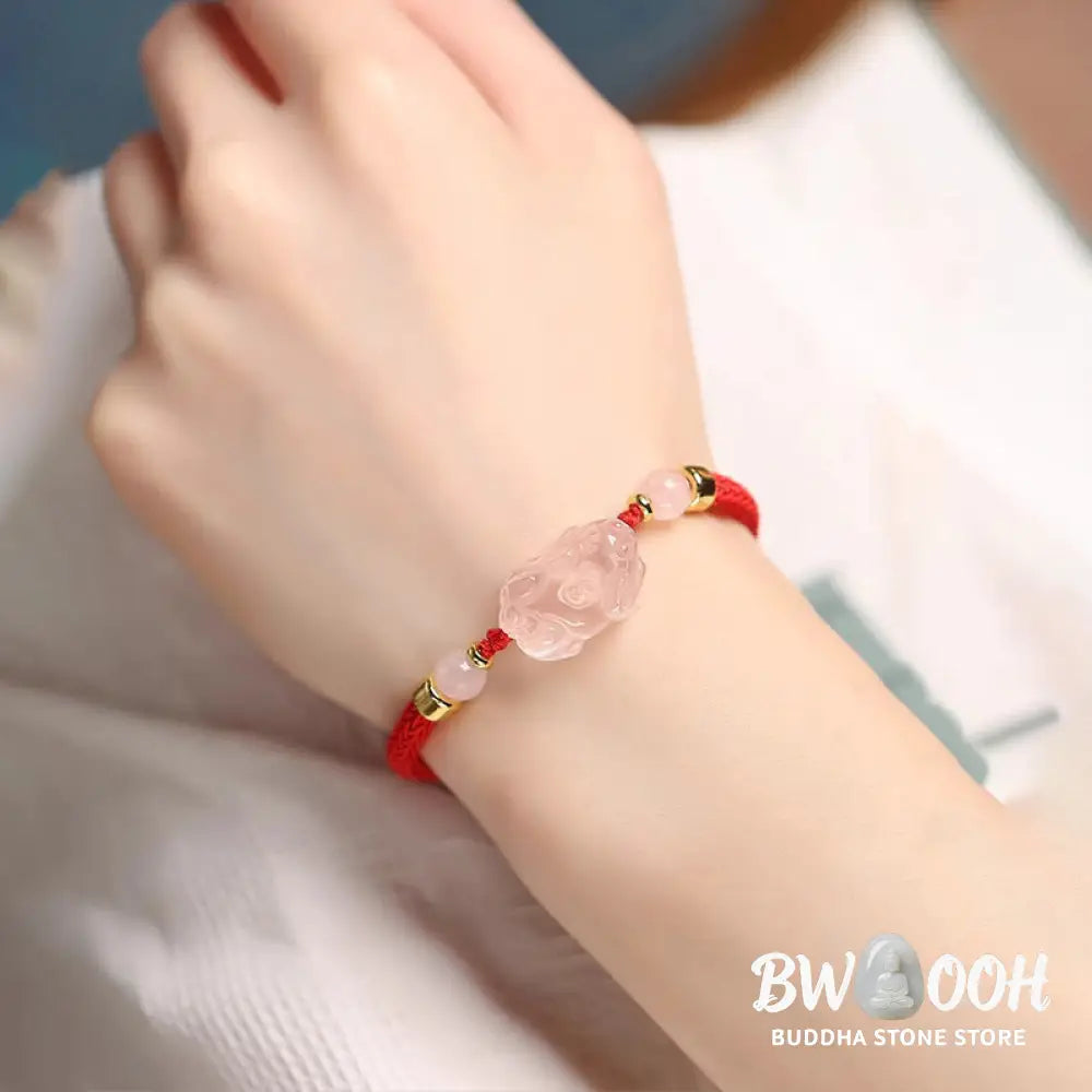 Buddha Stones PiXiu Pink Crystal Wealth String Braided Bracelet - BWOOOH - Bracelet