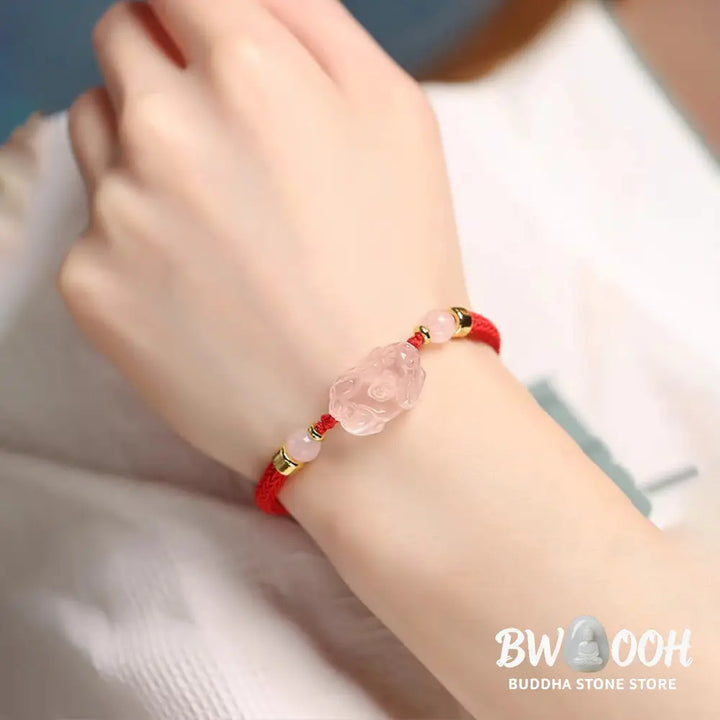 Buddha Stones PiXiu Pink Crystal Wealth String Braided Bracelet - BWOOOH - Bracelet