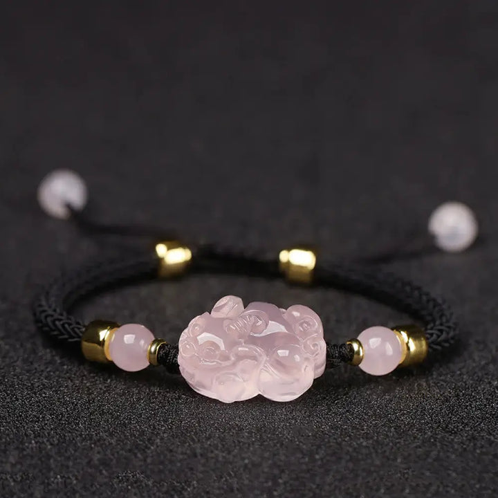 Buddha Stones PiXiu Pink Crystal Wealth String Braided Bracelet - BWOOOH - Black(Wrist Circumference: 14-23cm)