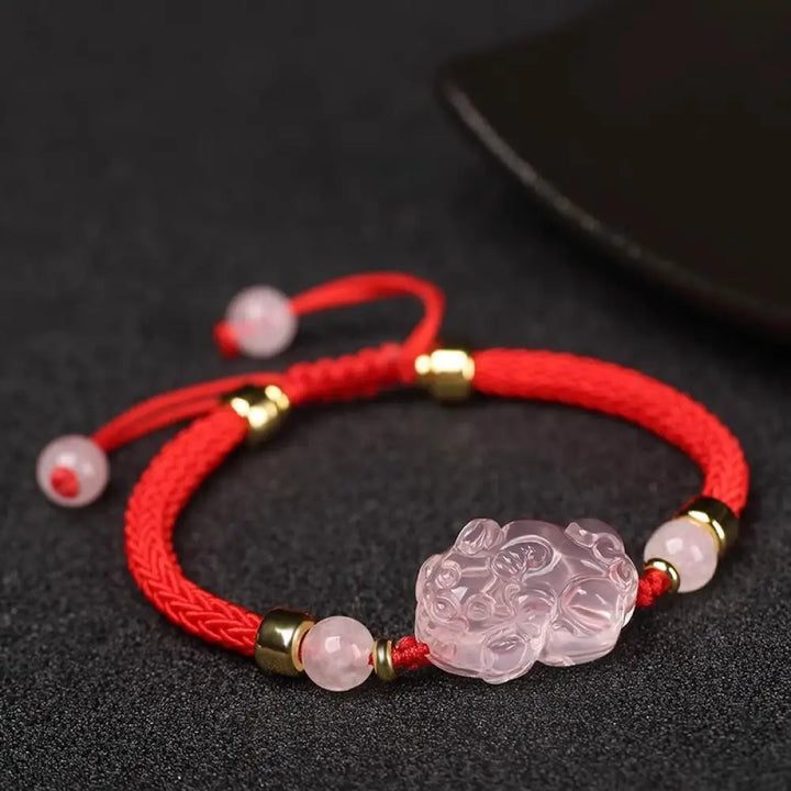BWOOOH PiXiu Pink Crystal Wealth String Braided Bracelet - BWOOOH - Red(Wrist Circumference: 14-23cm) - Bracelet