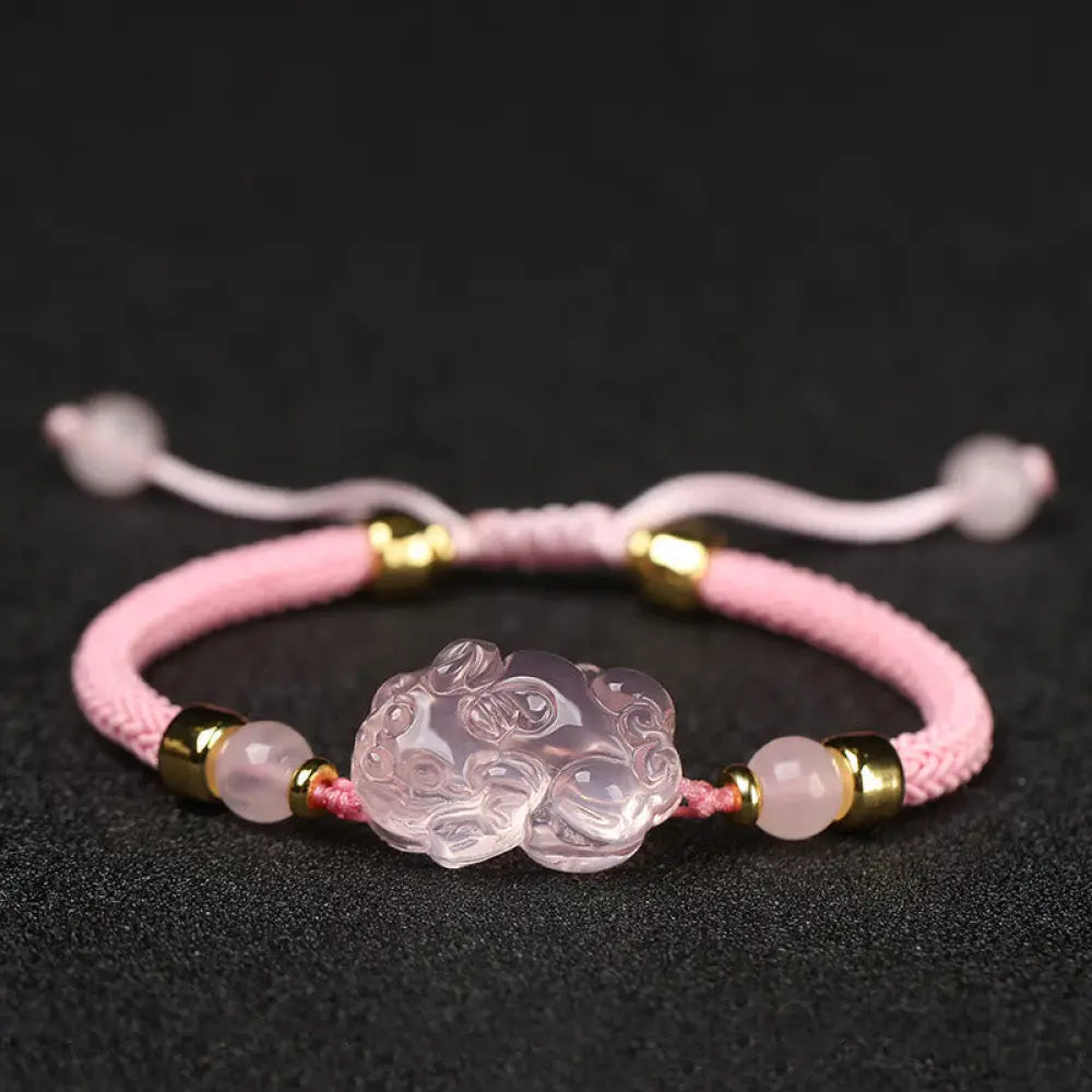 Buddha Stones PiXiu Pink Crystal Wealth String Braided Bracelet - BWOOOH - Pink(Wrist Circumference: 14-23cm) - Bracelet