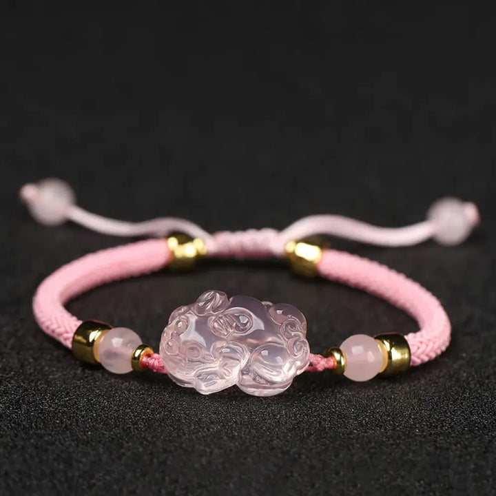 Buddha Stones PiXiu Pink Crystal Wealth String Braided Bracelet - BWOOOH - Pink(Wrist Circumference: 14-23cm) - Bracelet