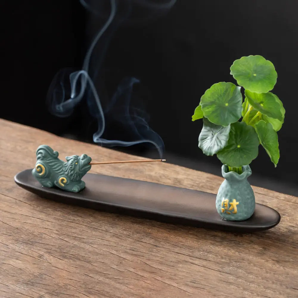 Buddha Stones Pixiu Wealth Home Decoration Incense Burner - Blue Pixiu(25.7*7.5*5.8 cm) - Incense Burner