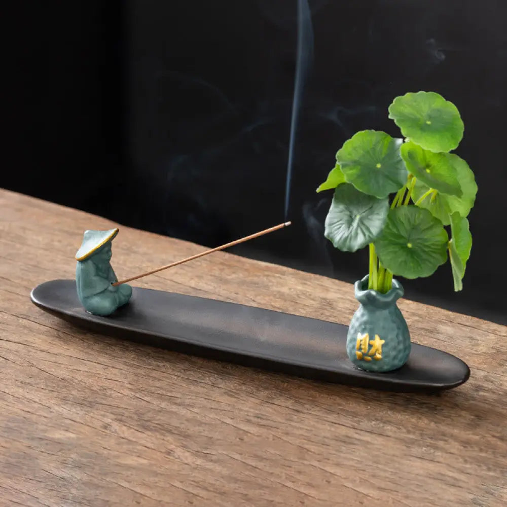 Buddha Stones Pixiu Wealth Home Decoration Incense Burner - Blue Fisherman(25.7*7.5*5.8 cm) - Incense Burner
