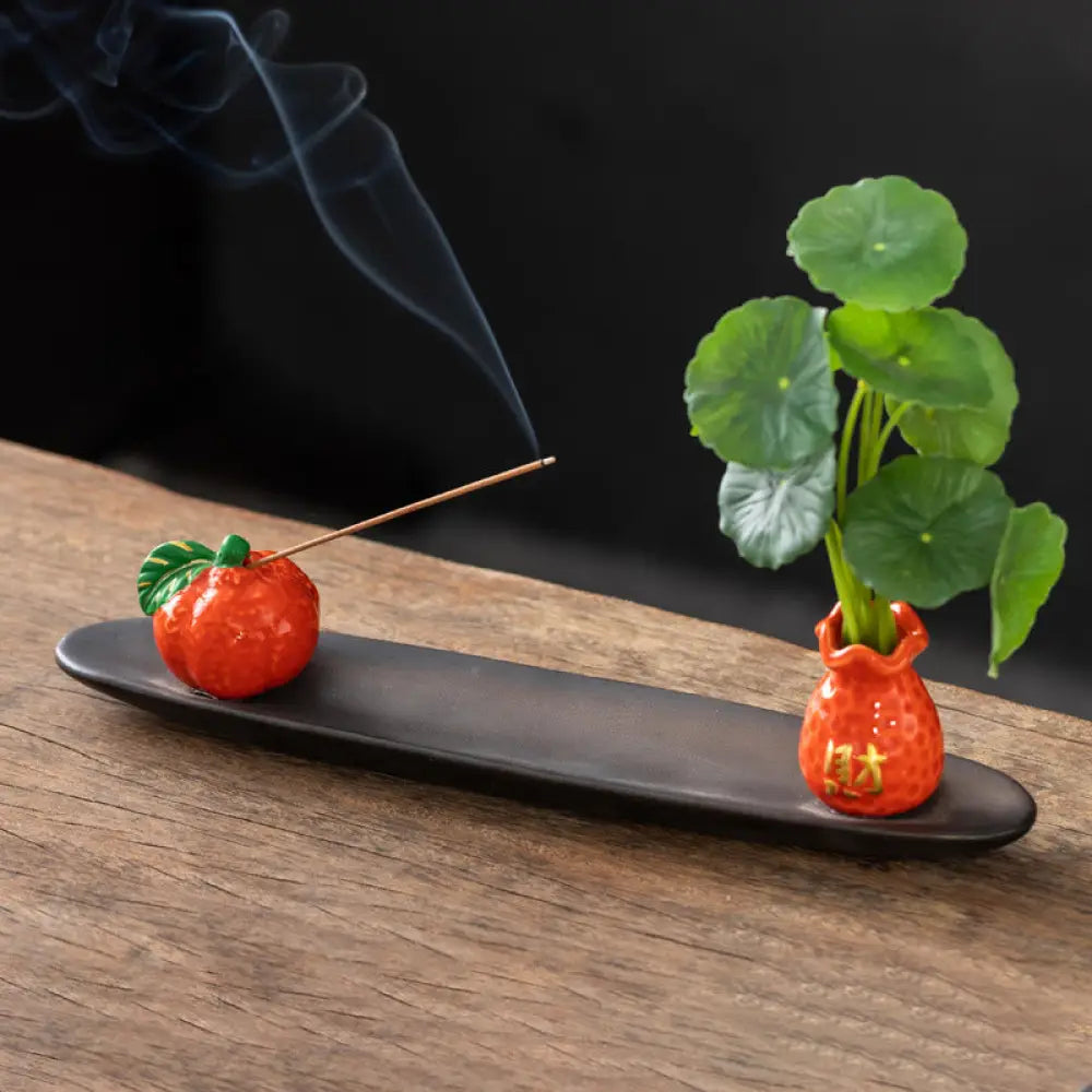 Buddha Stones Pixiu Wealth Home Decoration Incense Burner - Orange Tangerine(25.7*7.5*5.8 cm) - Incense Burner