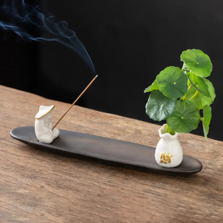Buddha Stones Pixiu Wealth Home Decoration Incense Burner - White Fisherman(25.7*7.5*5.8 cm) - Incense Burner