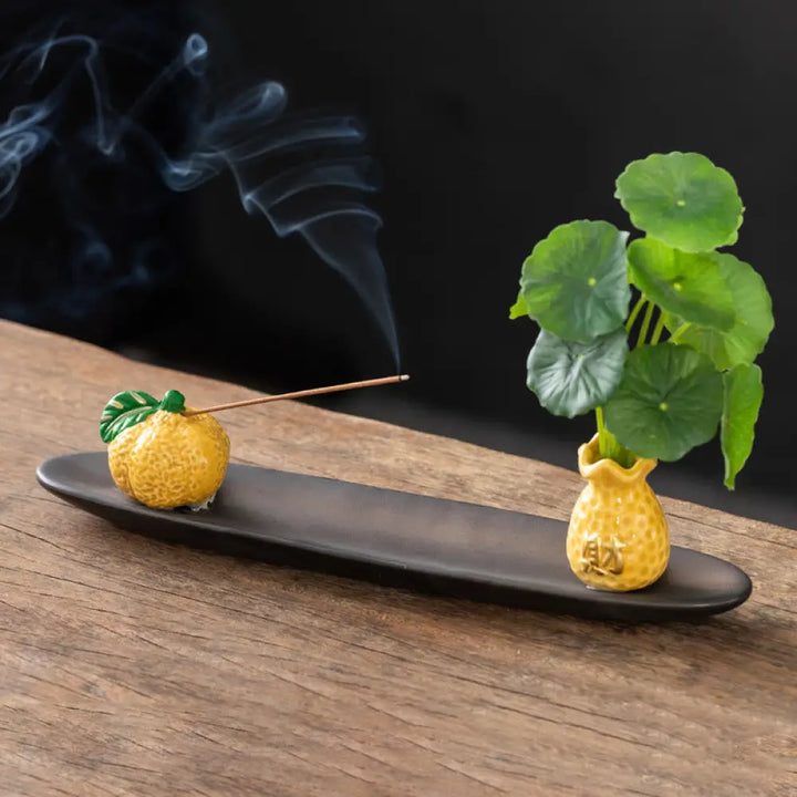 Buddha Stones Pixiu Wealth Home Decoration Incense Burner - Yellow Tangerine(25.7*7.5*5.8 cm) - Incense Burner