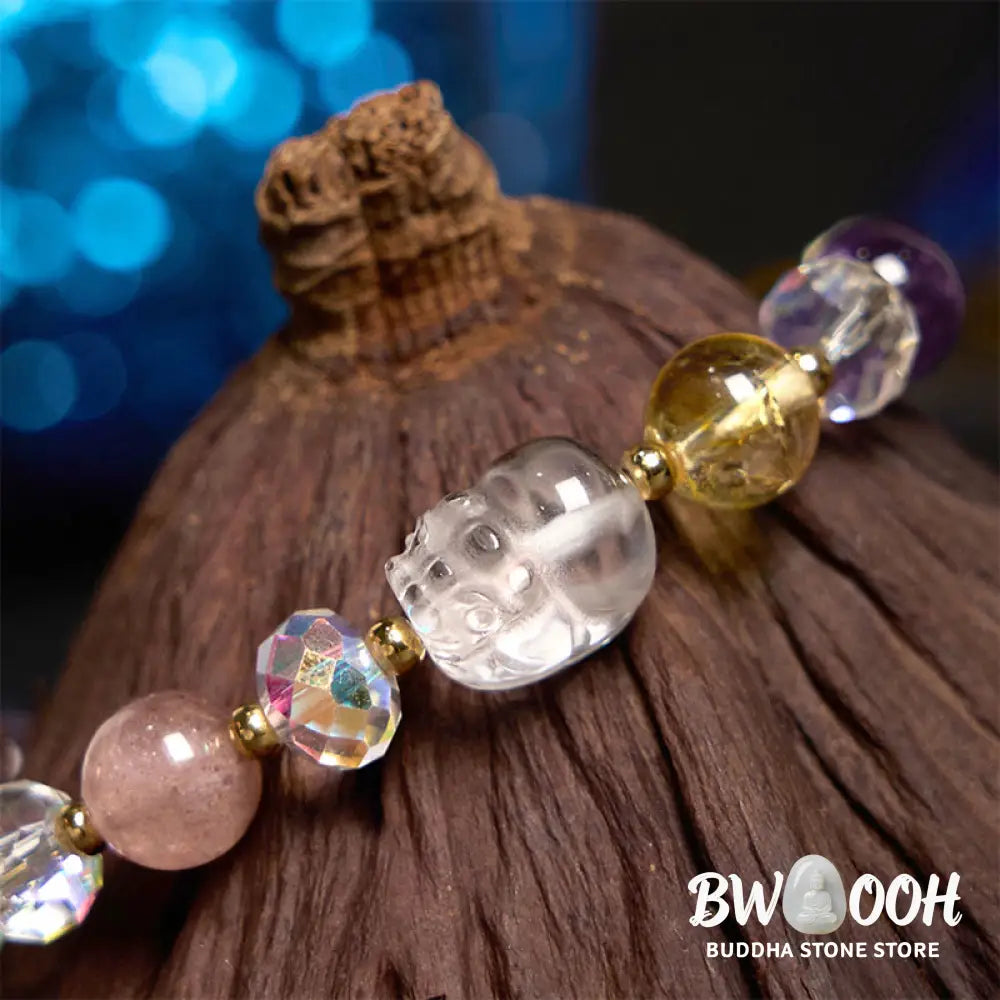 Buddha Stones PiXiu White Crystal Citrine Green Strawberry Quartz Amethyst Luck Bracelet - BWOOOH - Various