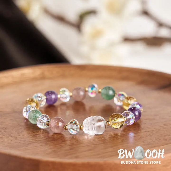 Buddha Stones PiXiu White Crystal Citrine Green Strawberry Quartz Amethyst Luck Bracelet - BWOOOH - Various